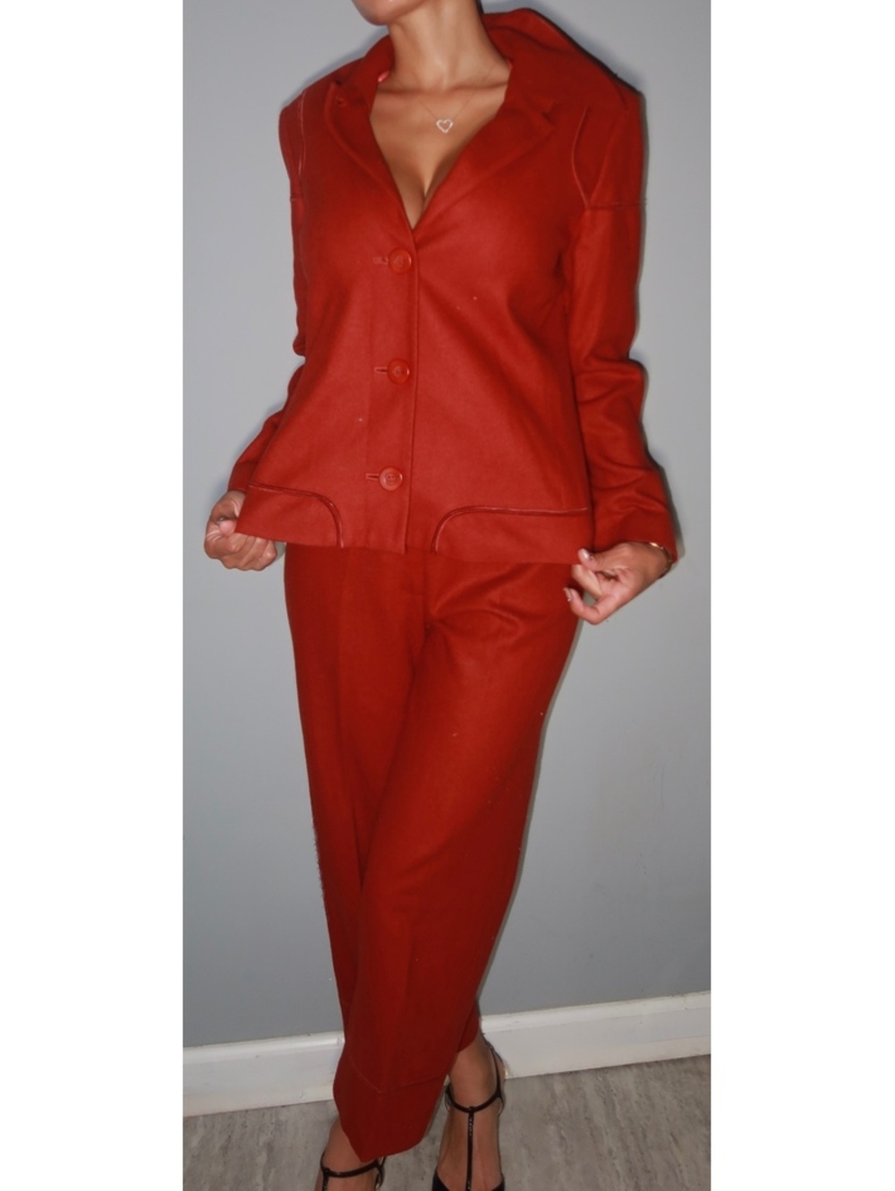 Vintage Minimalist Burnt Orange Wool Tailored Pant Set
